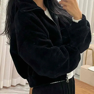 Sheepskin Mink High-Neck Two-Way Fleece Zip-Up