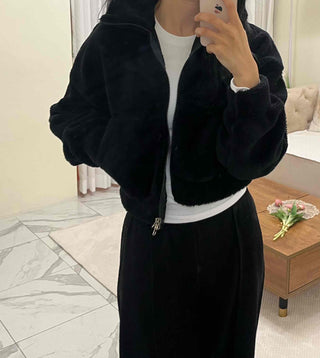 Sheepskin Mink High-Neck Two-Way Fleece Zip-Up