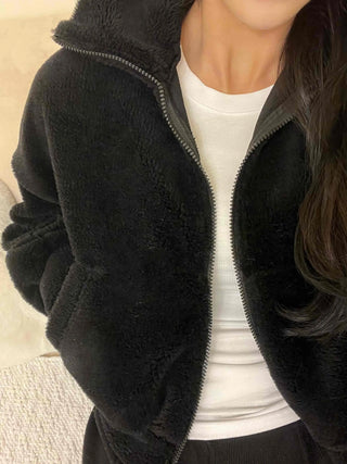 Sheepskin Mink High-Neck Two-Way Fleece Zip-Up