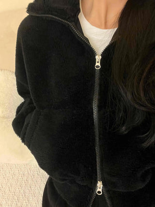 Sheepskin Mink High-Neck Two-Way Fleece Zip-Up