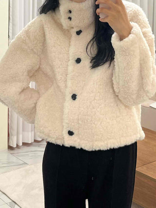 Soft Fleece Stand Collar Shearling Jacket