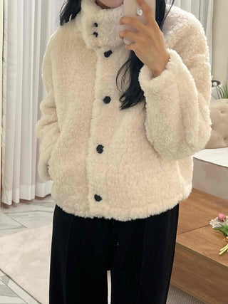 Soft Fleece Stand Collar Shearling Jacket