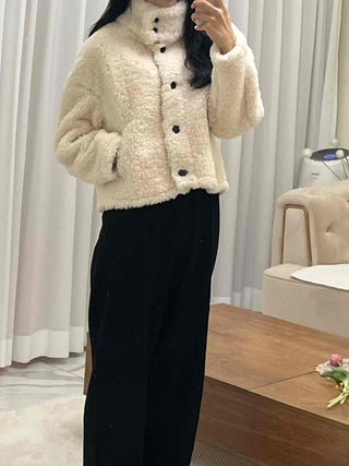 Soft Fleece Stand Collar Shearling Jacket