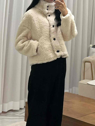 Soft Fleece Stand Collar Shearling Jacket
