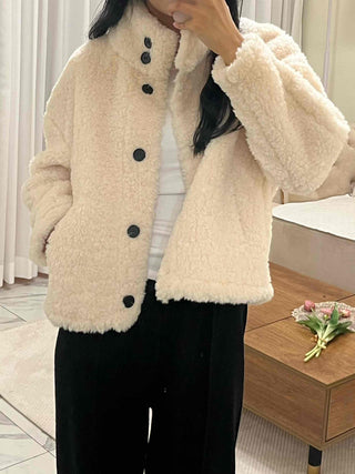 Soft Fleece Stand Collar Shearling Jacket