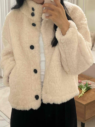 Soft Fleece Stand Collar Shearling Jacket