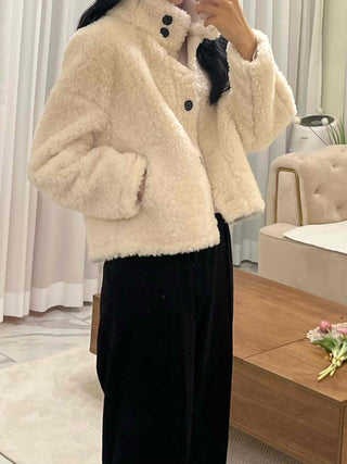 Soft Fleece Stand Collar Shearling Jacket