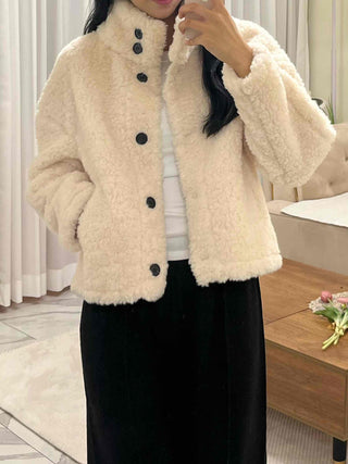 Soft Fleece Stand Collar Shearling Jacket
