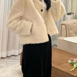 Soft Fleece Stand Collar Shearling Jacket