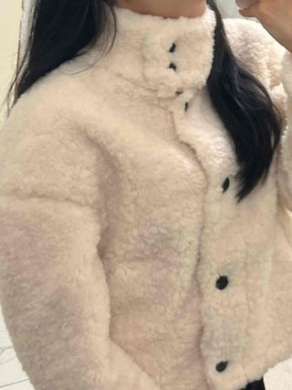 Soft Fleece Stand Collar Shearling Jacket