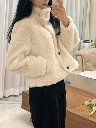 Soft Fleece Stand Collar Shearling Jacket