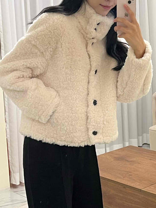 Soft Fleece Stand Collar Shearling Jacket