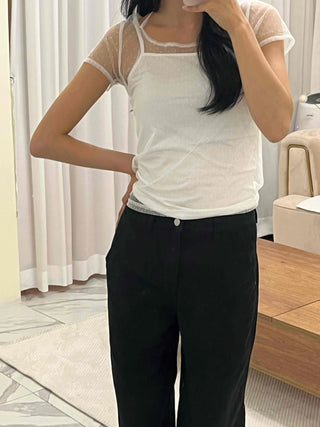See-through Dot Mesh Layered Short Sleeve T-shirt