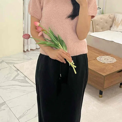 Soft Puff Shoulder Crop Knit
