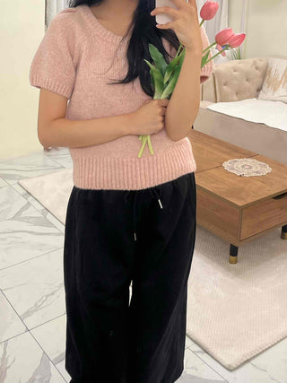 Soft Puff Shoulder Crop Knit