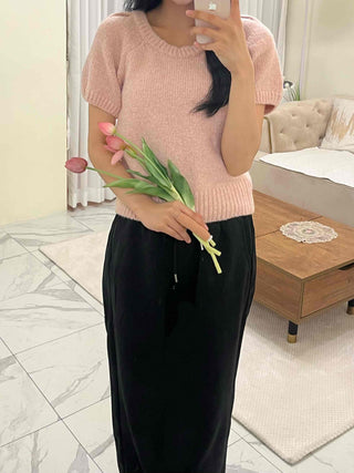 Soft Puff Shoulder Crop Knit
