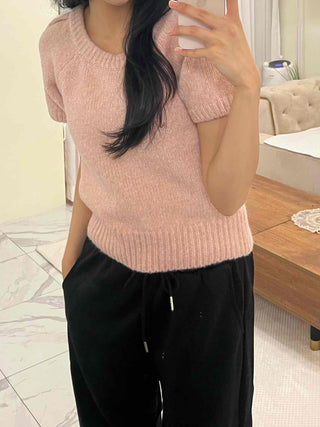 Soft Puff Shoulder Crop Knit