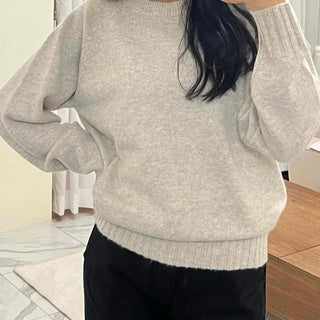 Minimal Simple Puff Sleeve Round Neck Knit