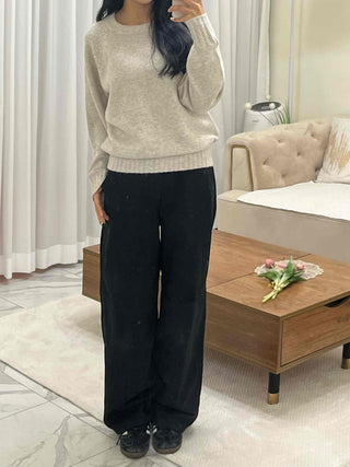 Minimal Simple Puff Sleeve Round Neck Knit
