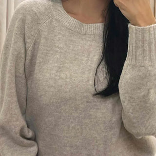 Minimal Simple Puff Sleeve Round Neck Knit