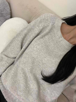 Minimal Simple Puff Sleeve Round Neck Knit