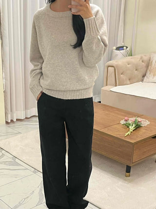 Minimal Simple Puff Sleeve Round Neck Knit