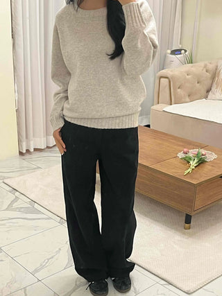 Minimal Simple Puff Sleeve Round Neck Knit