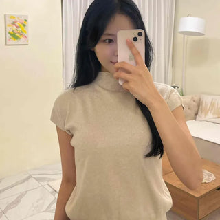 Soft Loose Fit Half Neck Cap Sleeve Knit
