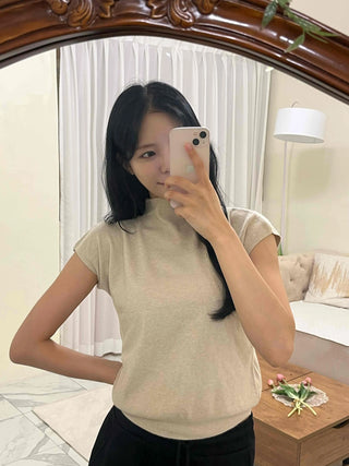 Soft Loose Fit Half Neck Cap Sleeve Knit