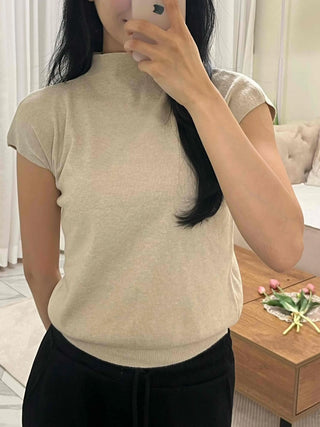 Soft Loose Fit Half Neck Cap Sleeve Knit
