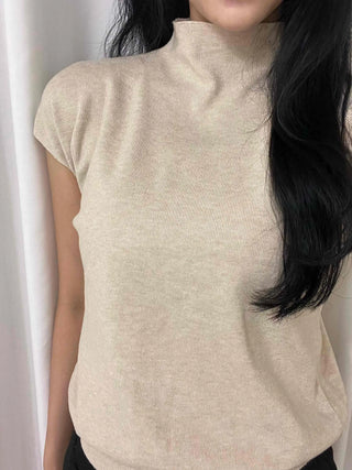 Soft Loose Fit Half Neck Cap Sleeve Knit