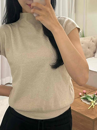 Soft Loose Fit Half Neck Cap Sleeve Knit
