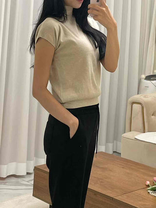 Soft Loose Fit Half Neck Cap Sleeve Knit