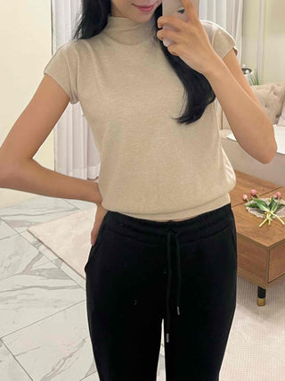 Soft Loose Fit Half Neck Cap Sleeve Knit