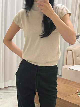 Soft Loose Fit Half Neck Cap Sleeve Knit