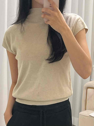Soft Loose Fit Half Neck Cap Sleeve Knit