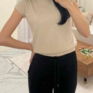 Soft Loose Fit Half Neck Cap Sleeve Knit