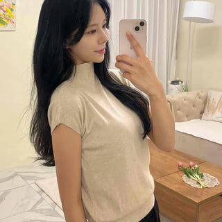 Soft Loose Fit Half Neck Cap Sleeve Knit