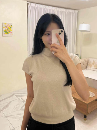 Soft Loose Fit Half Neck Cap Sleeve Knit