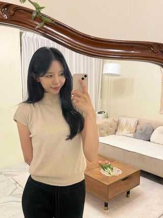 Soft Loose Fit Half Neck Cap Sleeve Knit