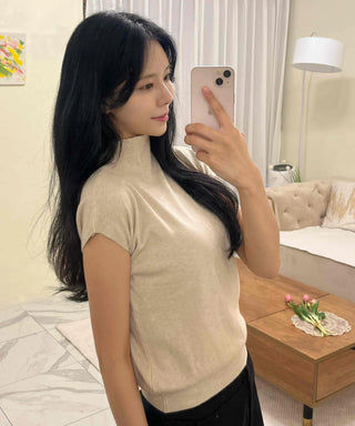 Soft Loose Fit Half Neck Cap Sleeve Knit