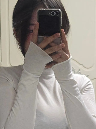 Slim Fit High Neck Cropped Ribbed Long Sleeve Tee