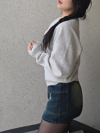 Slim Fit Washed Stitch Detail Denim Mini Skirt