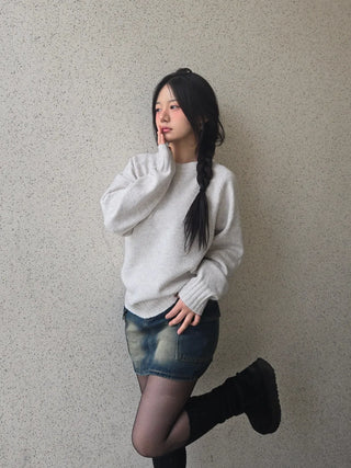 Slim Fit Washed Stitch Detail Denim Mini Skirt