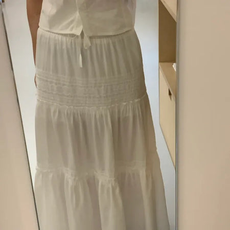 Labé Lace Tiered Elastic Maxi Long Skirt