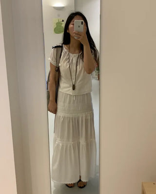 Labé Lace Tiered Elastic Maxi Long Skirt