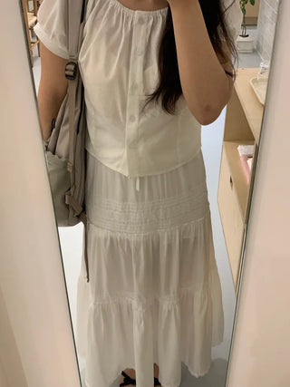 Labé Lace Tiered Elastic Maxi Long Skirt