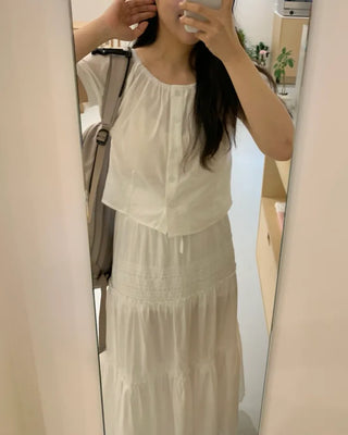 Labé Lace Tiered Elastic Maxi Long Skirt