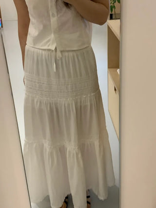 Labé Lace Tiered Elastic Maxi Long Skirt
