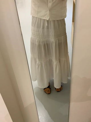 Labé Lace Tiered Elastic Maxi Long Skirt